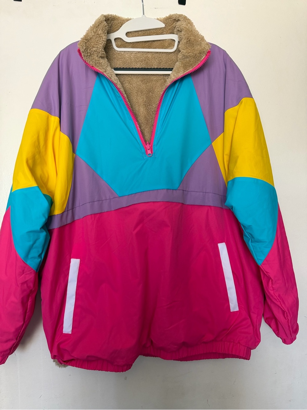 Funny Guy Mugs Reversible Sherpa Colorblock Pullover Jacket Size M